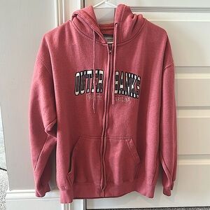 Small pink/ light red Outer Banks zip up with hoodie.